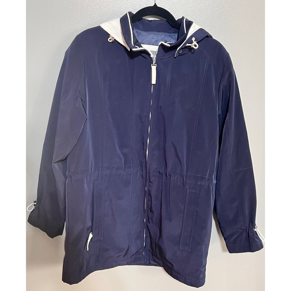 Liz Claiborne light wind proof raincoat Blue and White Size S detachable hood